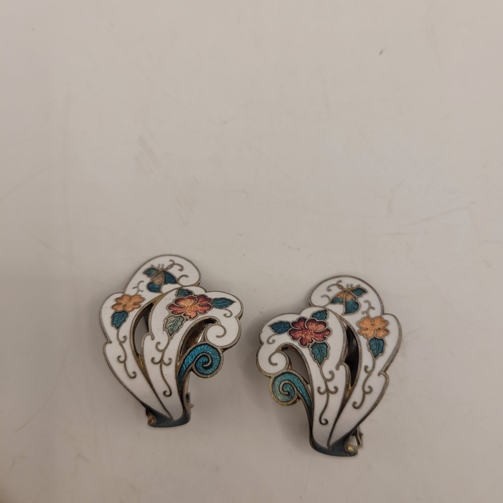 Floral Enamel Clip-On Earrings